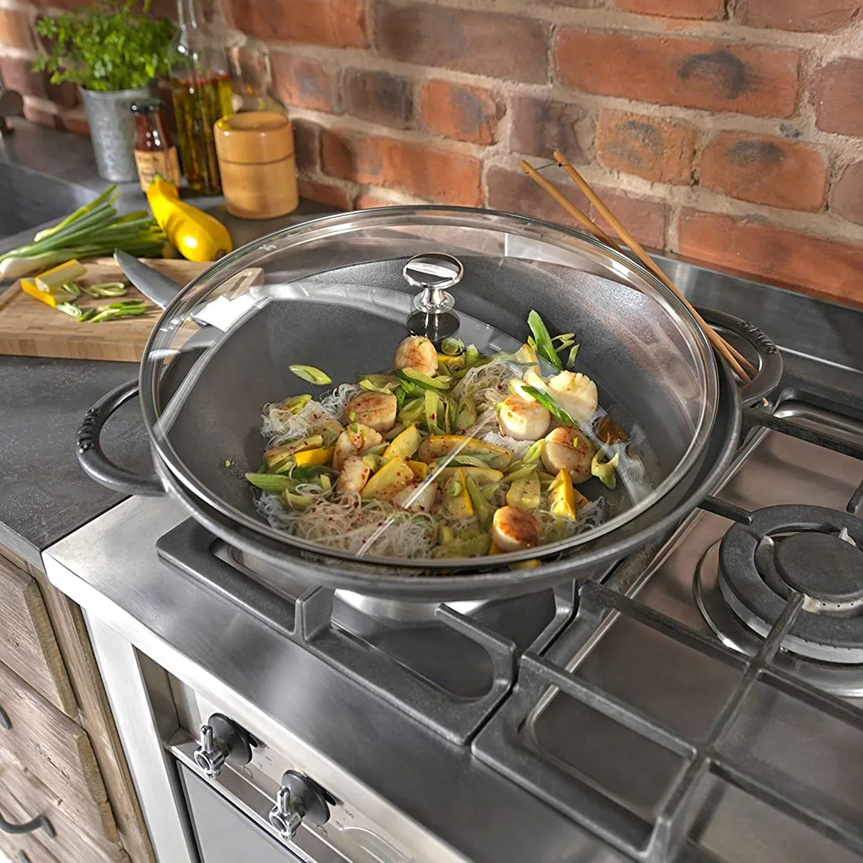 Wok com tampa de vidro Ø37 cm 5,7 L, cinza STAUB