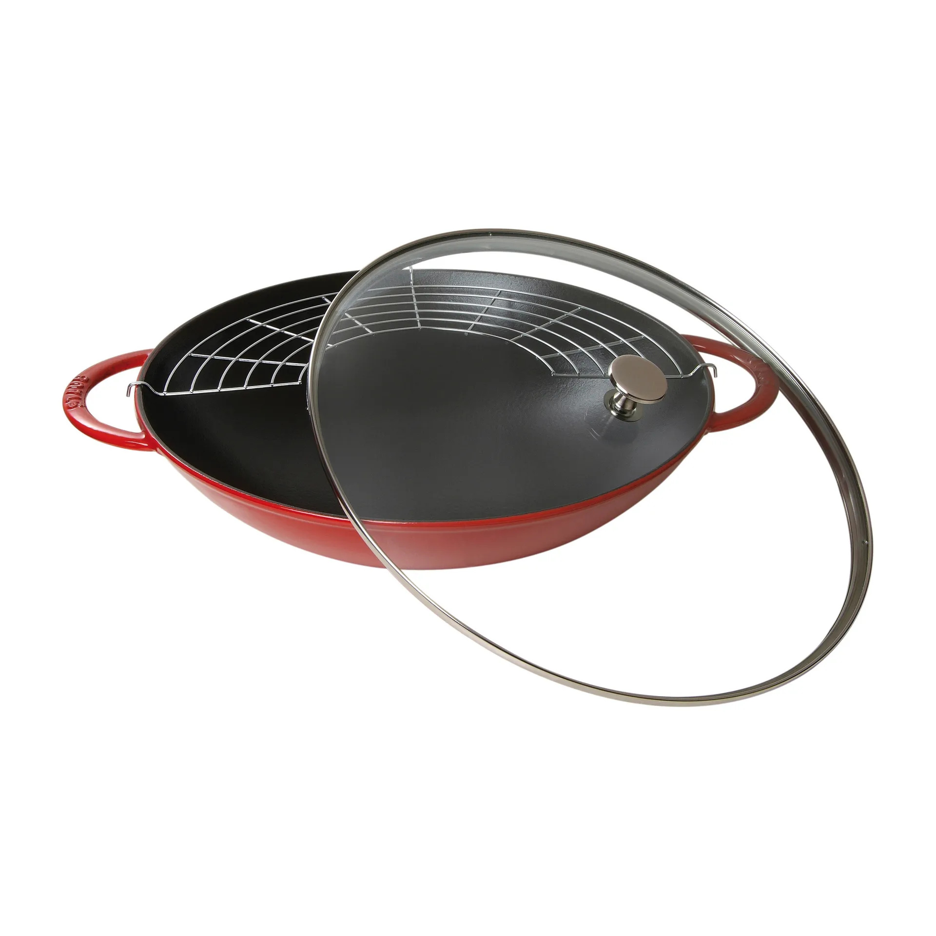 Wok com tampa de vidro Ø37 cm 5,7 L, Vermelho STAUB