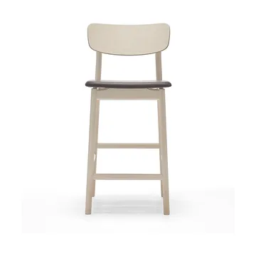 Cadeira bar Prima Vista - Couro Elmosoft castanho escuro-estrutura madeira clara mate, 65 cm - Stolab
