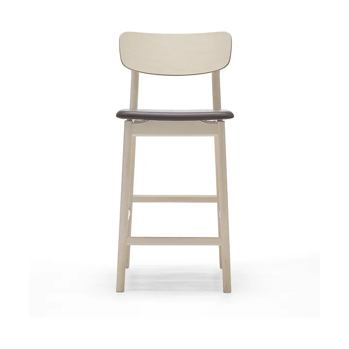 Cadeira bar Prima Vista - Couro Elmosoft castanho escuro-estrutura madeira clara mate, 65 cm - Stolab