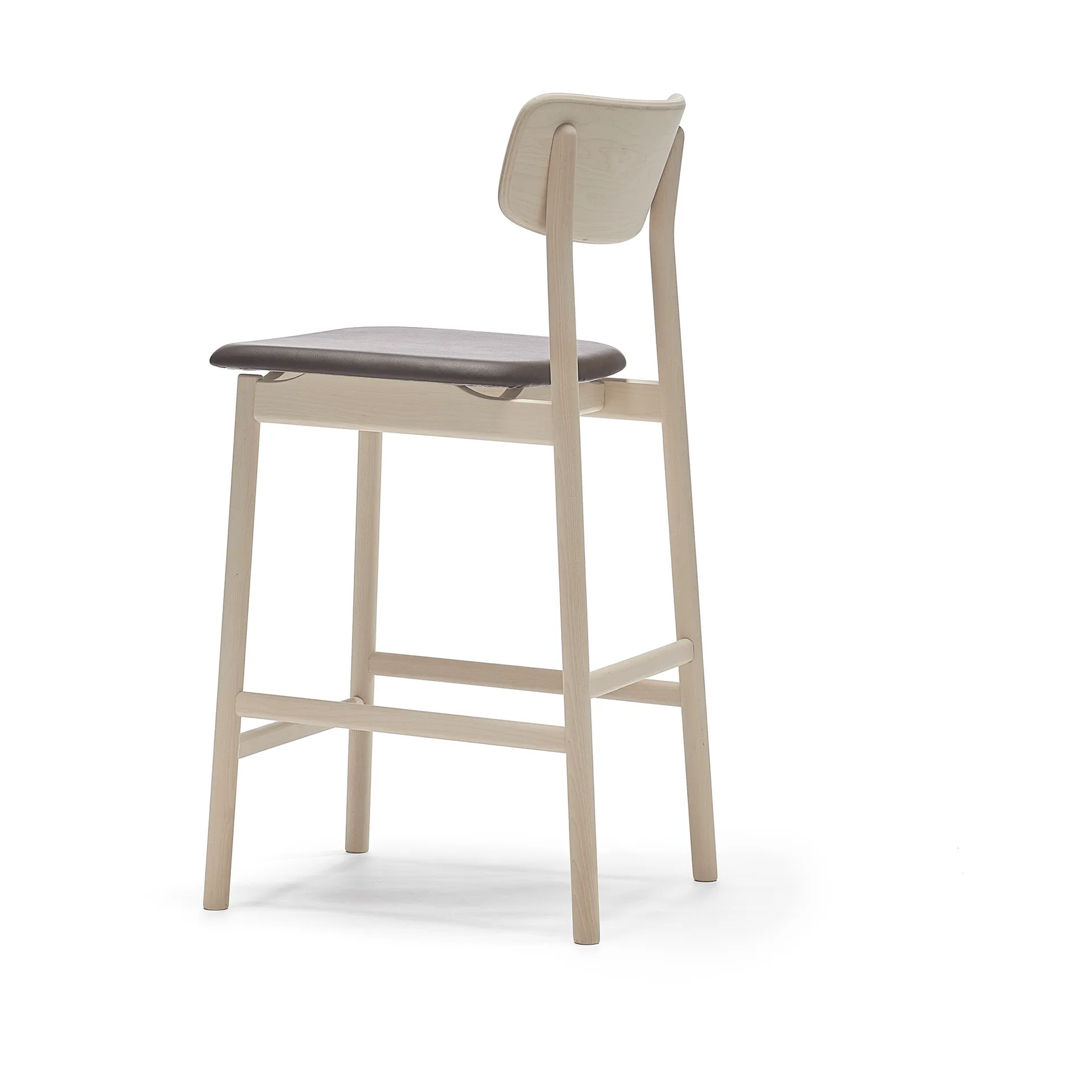 Cadeira bar Prima Vista, Couro Elmosoft castanho escuro-estrutura madeira clara mate, 65 cm Stolab