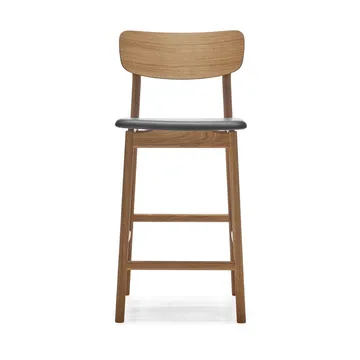 Cadeira bar Prima Vista - Couro preto Elmosoft, estrutura carvalho verniz natural, 65 cm - Stolab