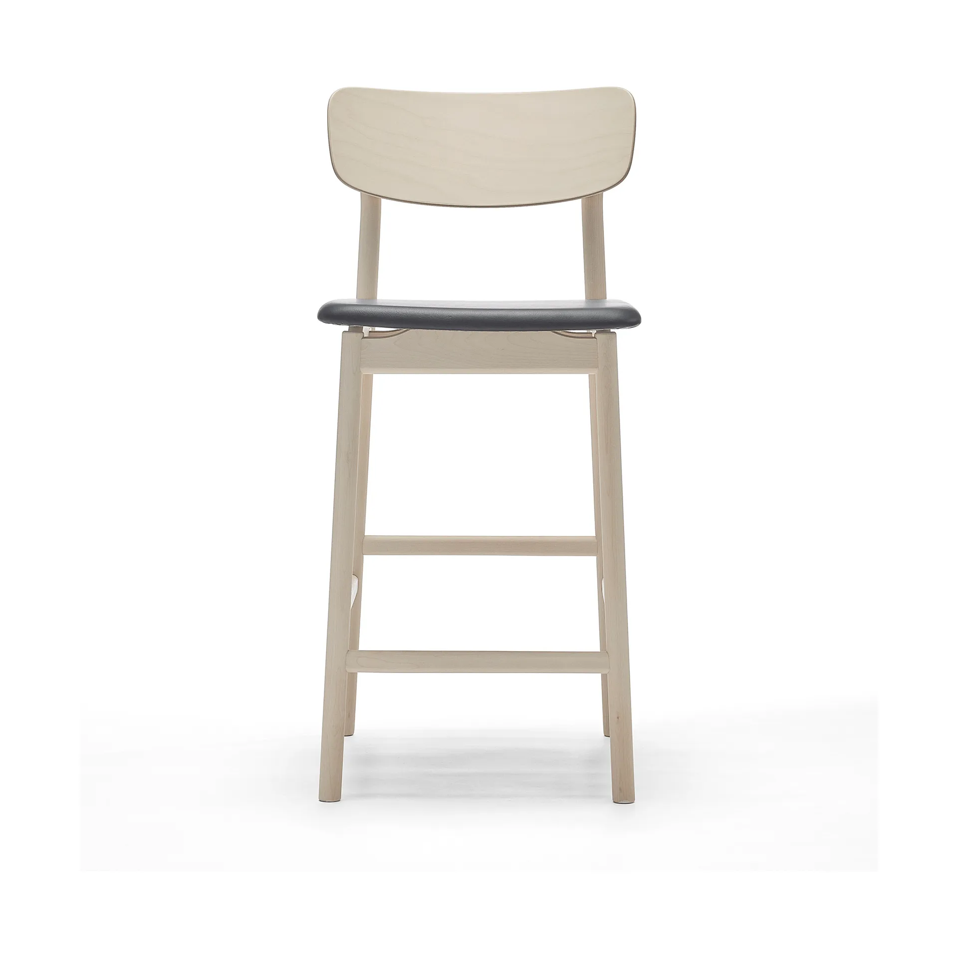 Cadeira bar Prima Vista, Couro preto Elmosoft-estrutura madeira clara mate, 65 cm Stolab