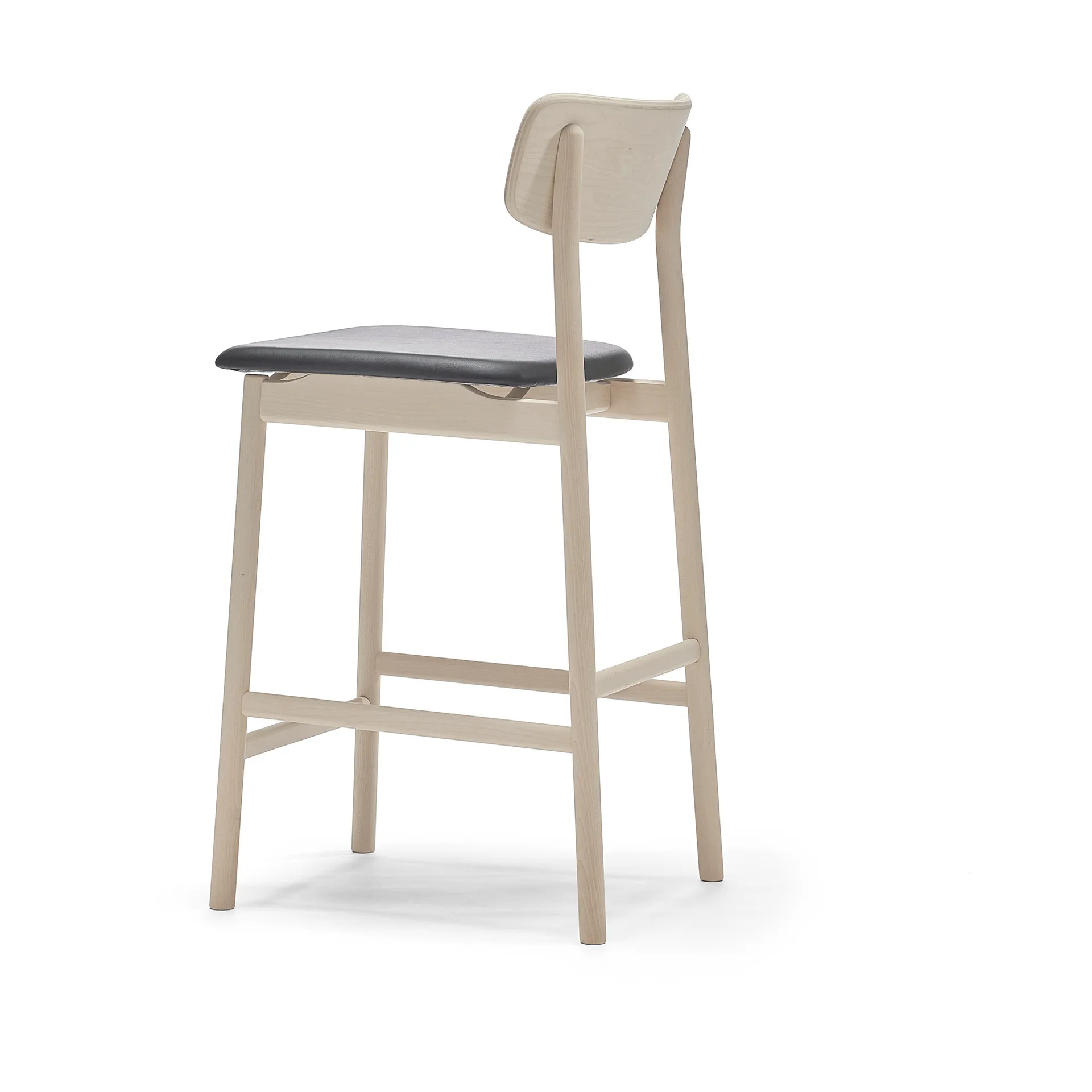 Cadeira bar Prima Vista, Couro preto Elmosoft-estrutura madeira clara mate, 65 cm Stolab