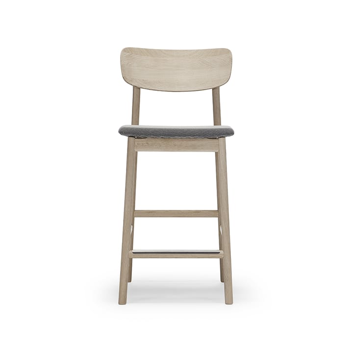 Cadeira bar Prima Vista - Tecido blues 9202 castanho/bege-estrutura madeira branca verniz  - Stolab