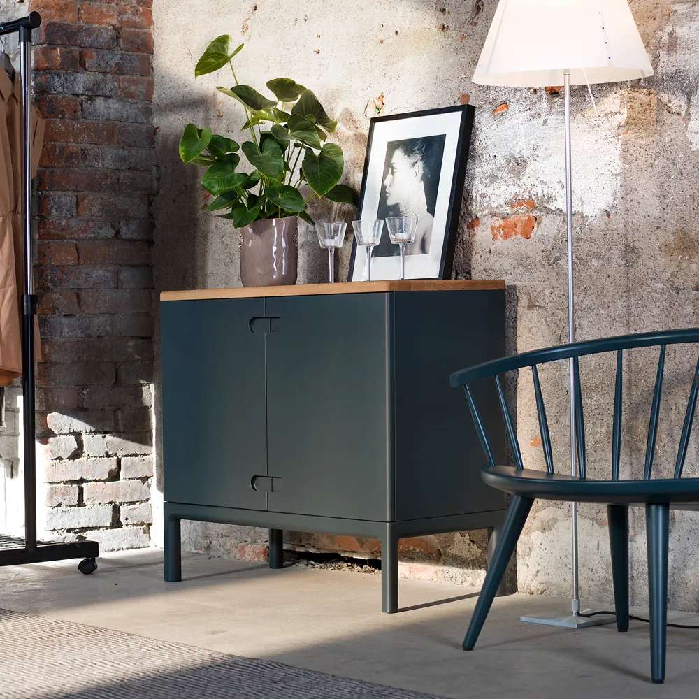 Prio armário baixo, verniz branco de bétula, porta de madeira Stolab