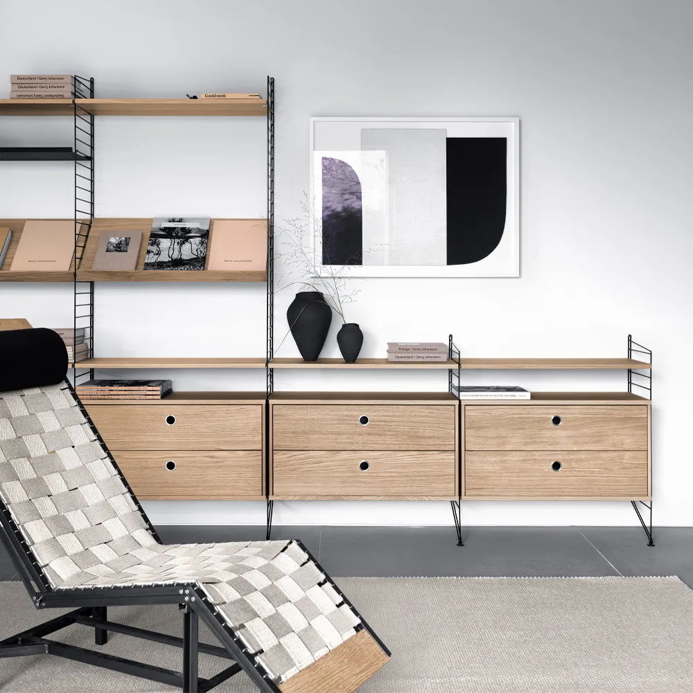 String sala de estar carvalho e preto - combinação K String