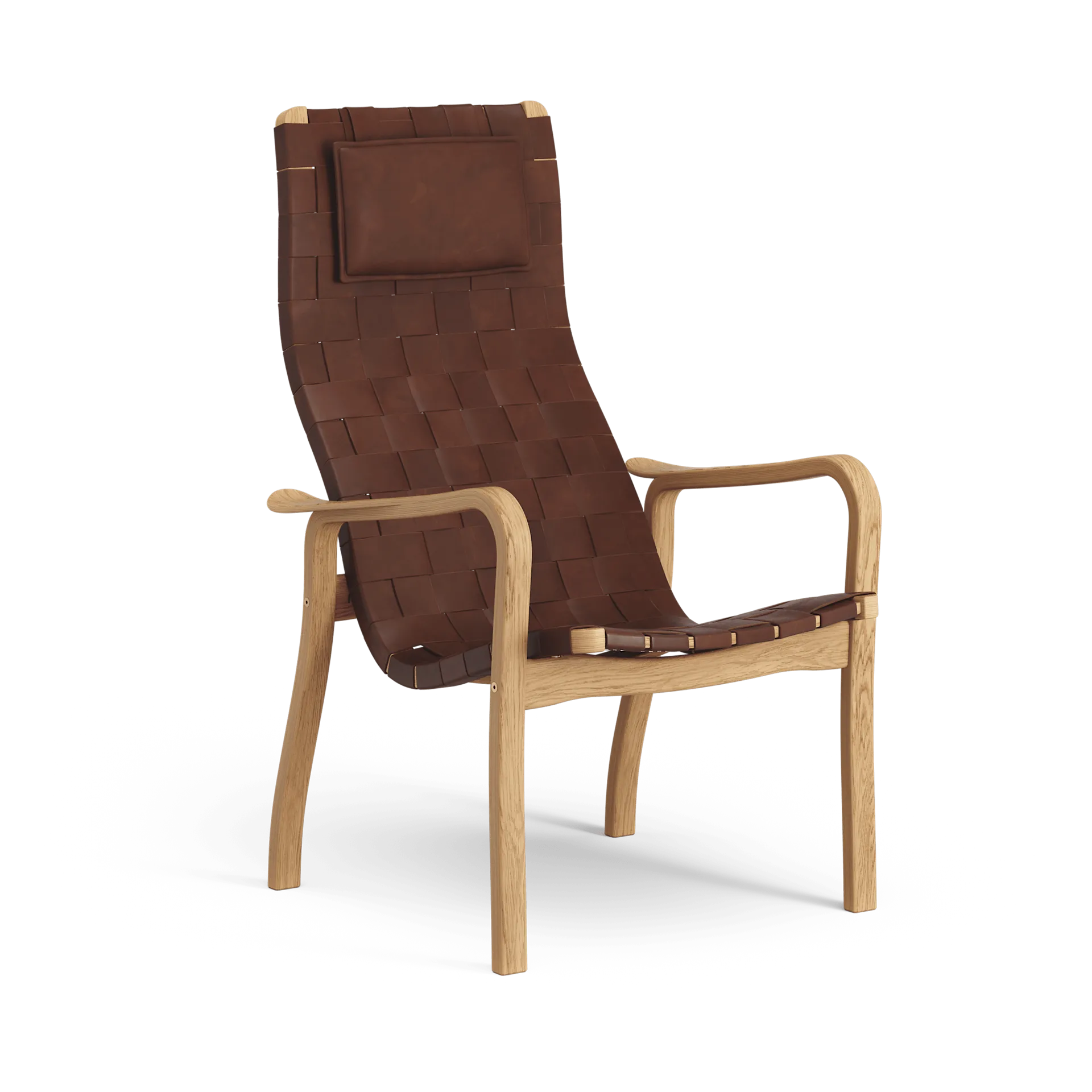 Cadeira alta com encosto de cabeça, carvalho verniz Primo, Couro rédea castanho-vermelha Swedese