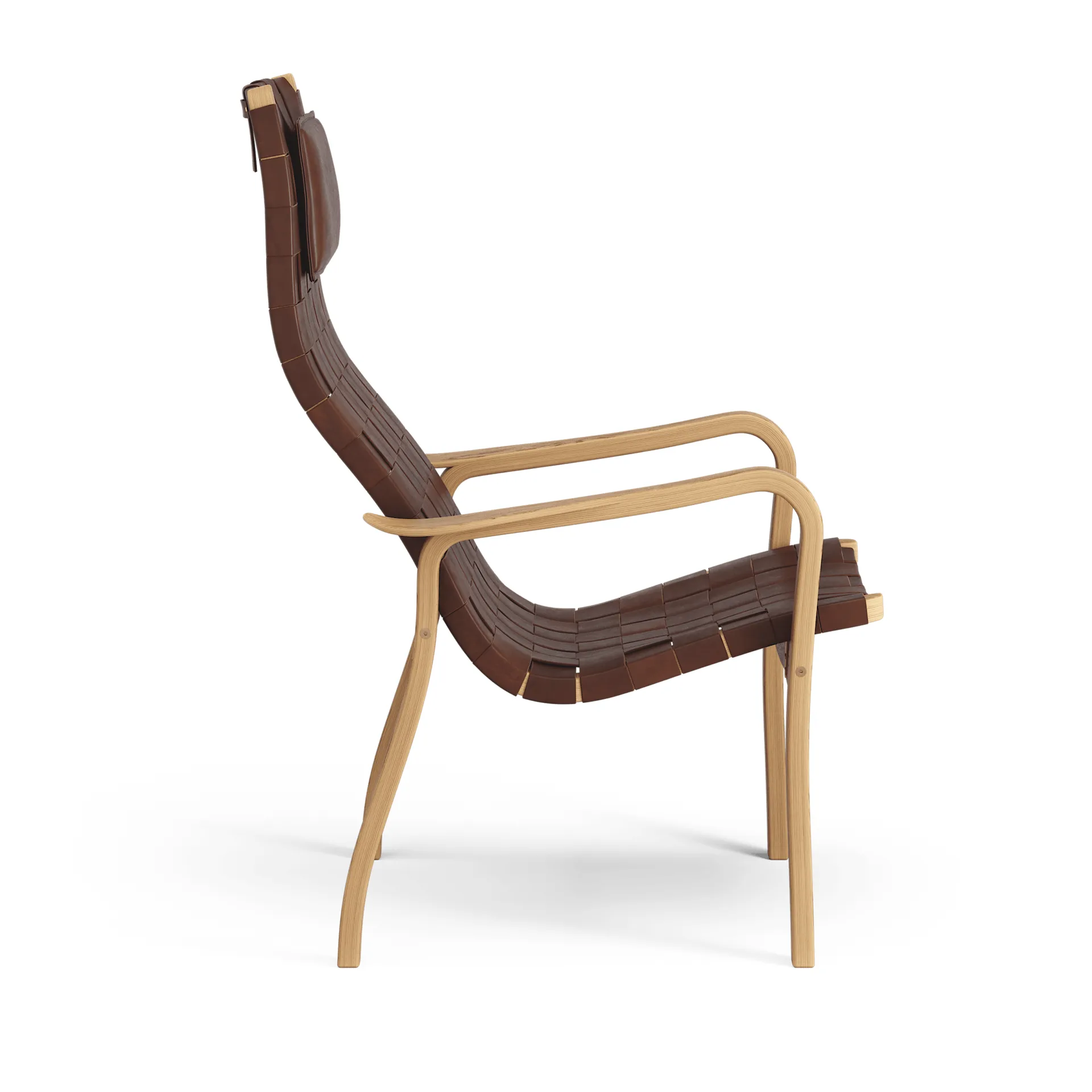 Cadeira alta com encosto de cabeça, carvalho verniz Primo, Couro rédea castanho-vermelha Swedese