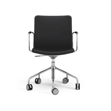 Cadeira de escritório Stella altura ajustável com flexibilidade - Couro Elmosoft 99999 Preto, suporte cromado, apoios de braços em couro  - Swedese