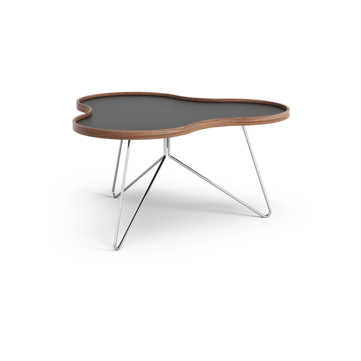 Flower mesa 84x90 cm - H45cm-preto-rebordo de nogueira-estrutura cromada - Swedese