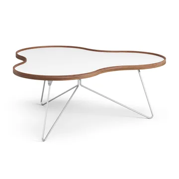 Mesa Flower 107x114 cm - H45cm-branco-noz borda cromada - Swedese