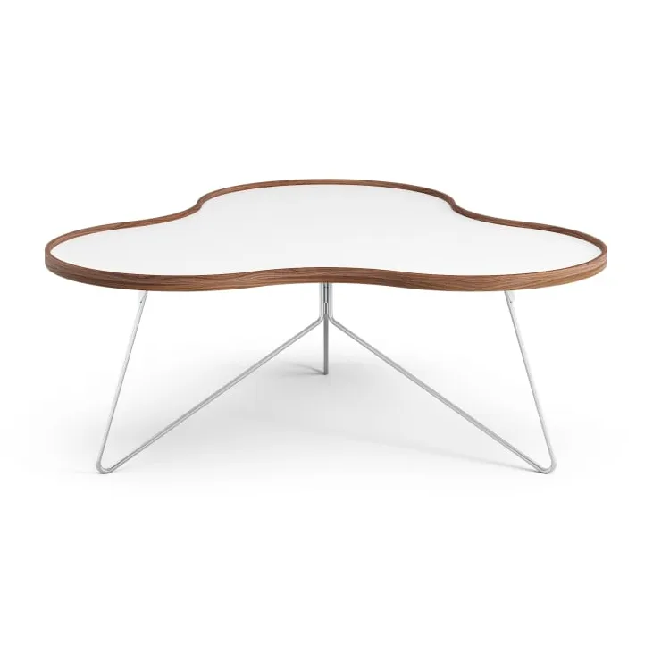 Mesa Flower 107x114 cm, H45cm-branco-noz borda cromada Swedese