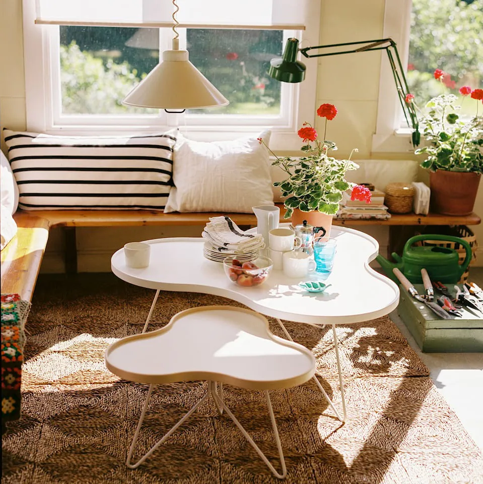 Mesa Flower 84x90 cm, 45 cm-branco-carvalho-cromo Swedese