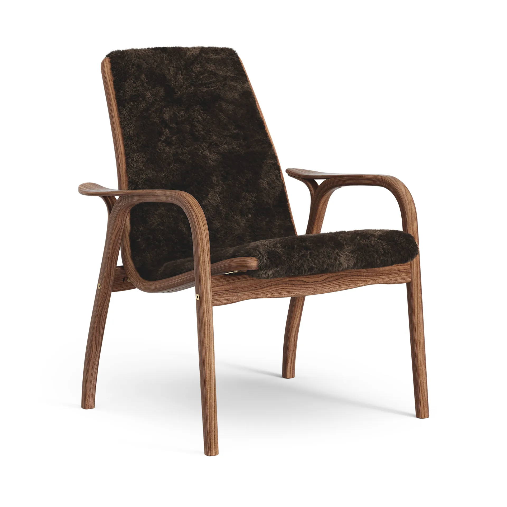 Poltrona de nogueira envernizada/pele de ovelha Laminett, Espresso (castanho) Swedese