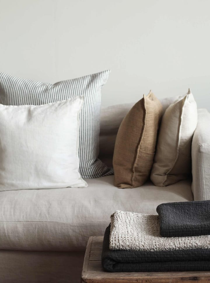 Capa de almofada linho Stonewashed 65x65 cm, Cinza-branco Tell Me More