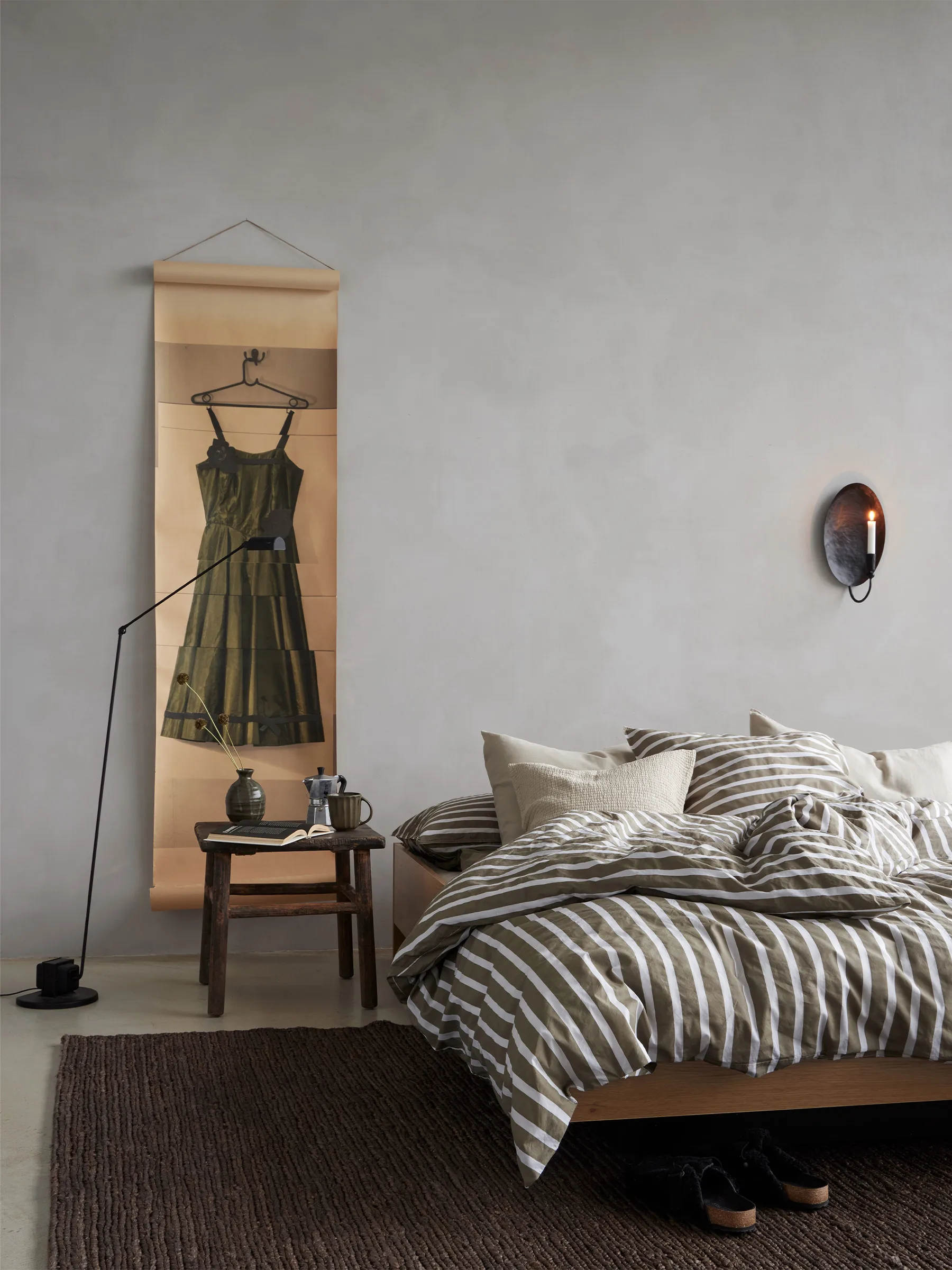 Tell Me More lençol com padrão às riscas em algodão, Azeitona, 240x220 cm Tell Me More