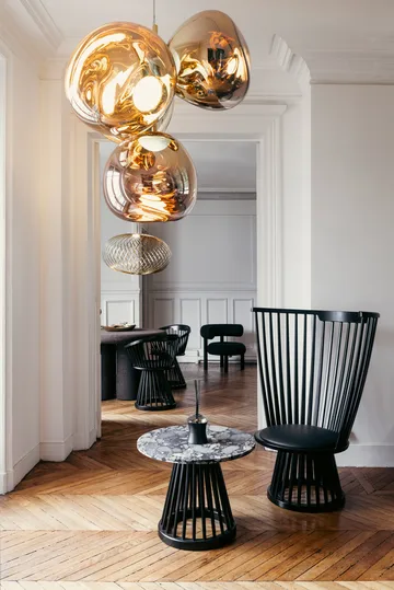 Fan poltrona com assento estofado - Black ash-black leather - Tom Dixon