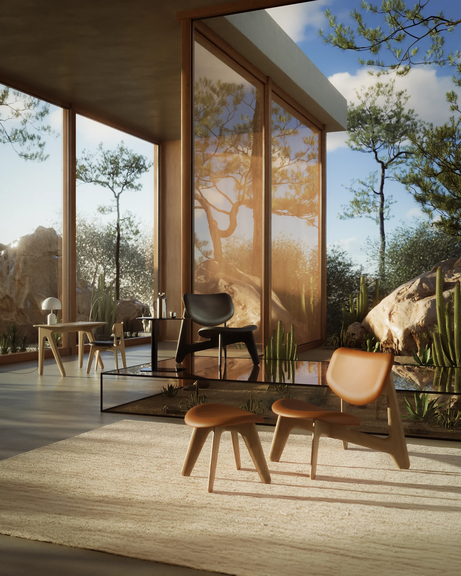 Slab poltrona com assento estofado, Carvalho natural-couro conhaque Tom Dixon