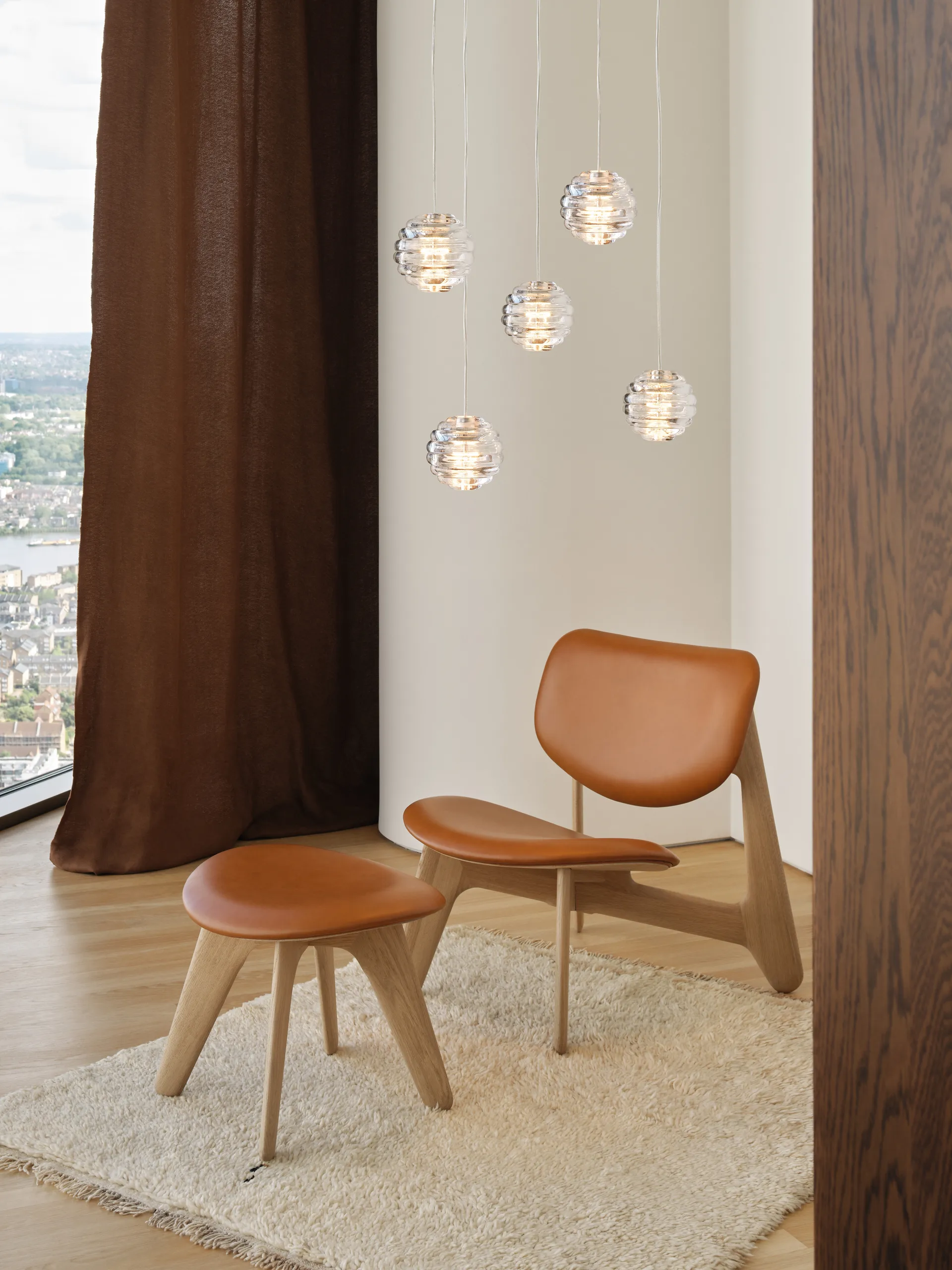 Slab poltrona com assento estofado, Carvalho natural-couro conhaque Tom Dixon