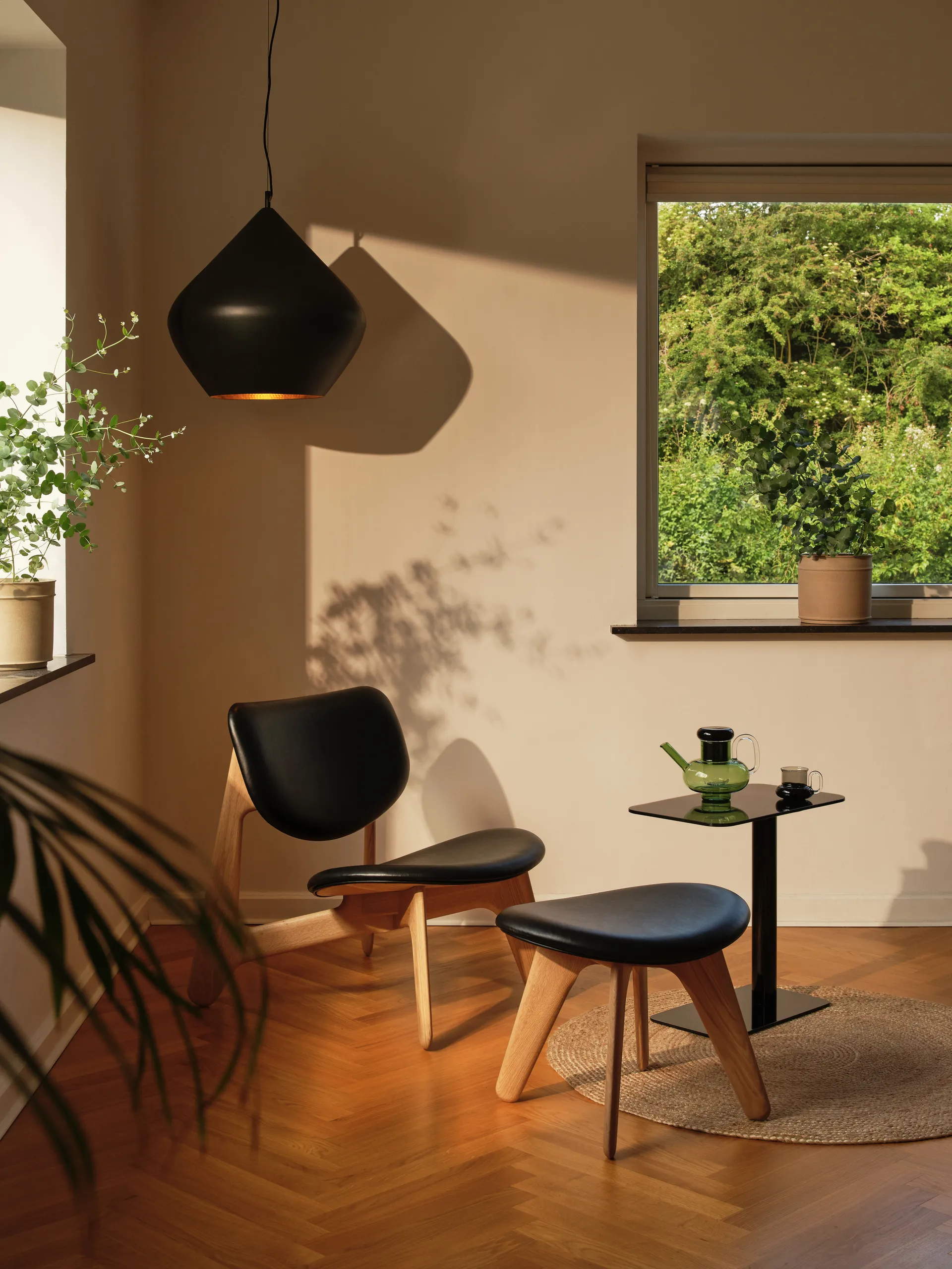 Slab pufe 45x55 cm, Carvalho natural-couro preto Tom Dixon