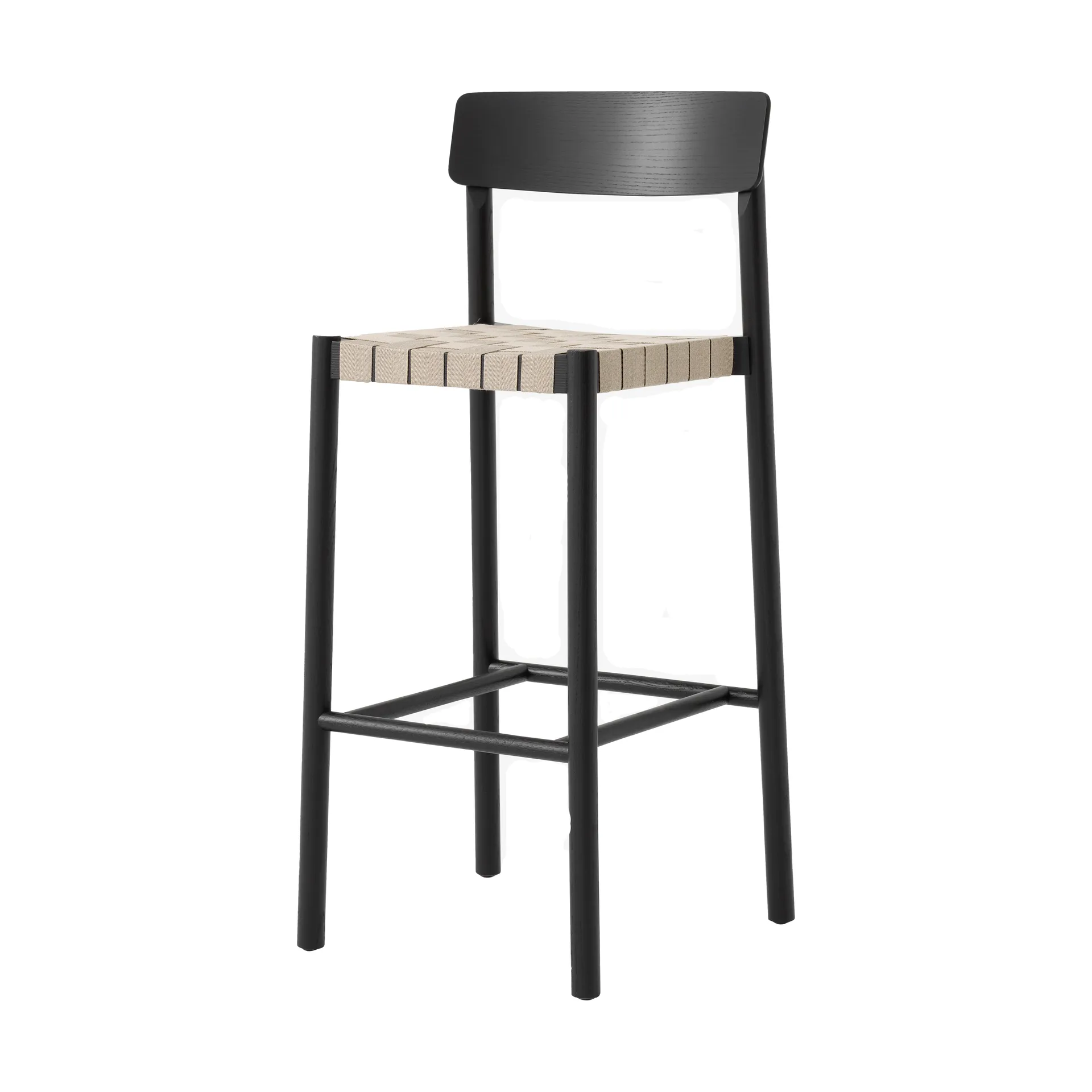 Banqueta Betty TK15 Bar Chair 75 cm, Freixo lacado preto-linho natural &Tradition