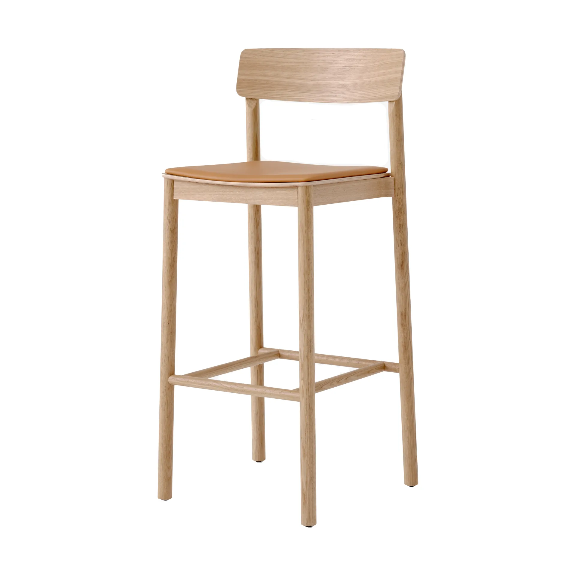 Banqueta Betty TK17 Bar Chair 75 cm, Couro cor de conhaque Noble-carvalho lacado &Tradition