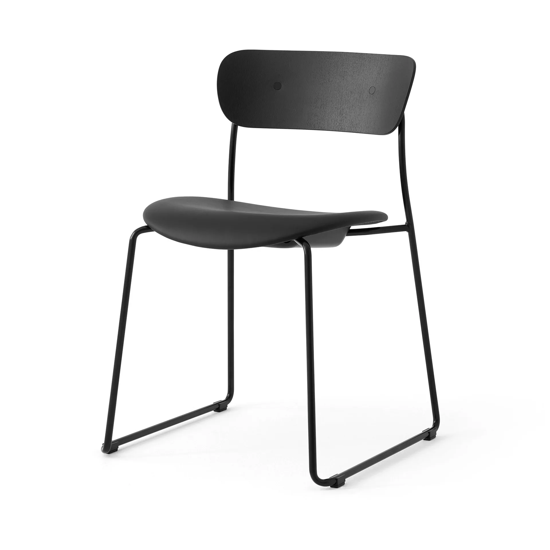 Cadeira Pavilion AV52 assento estofado, Black-Noble leather Black &Tradition