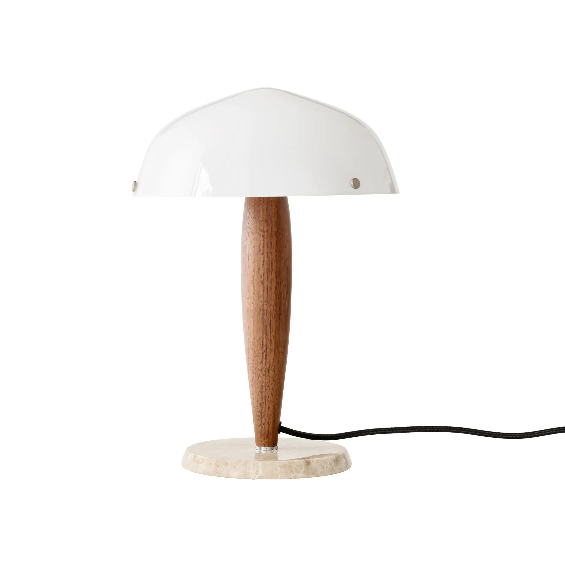 Candeeiro de mesa Herman SHY3, walnut & cream marble, cabo têxtil &Tradition