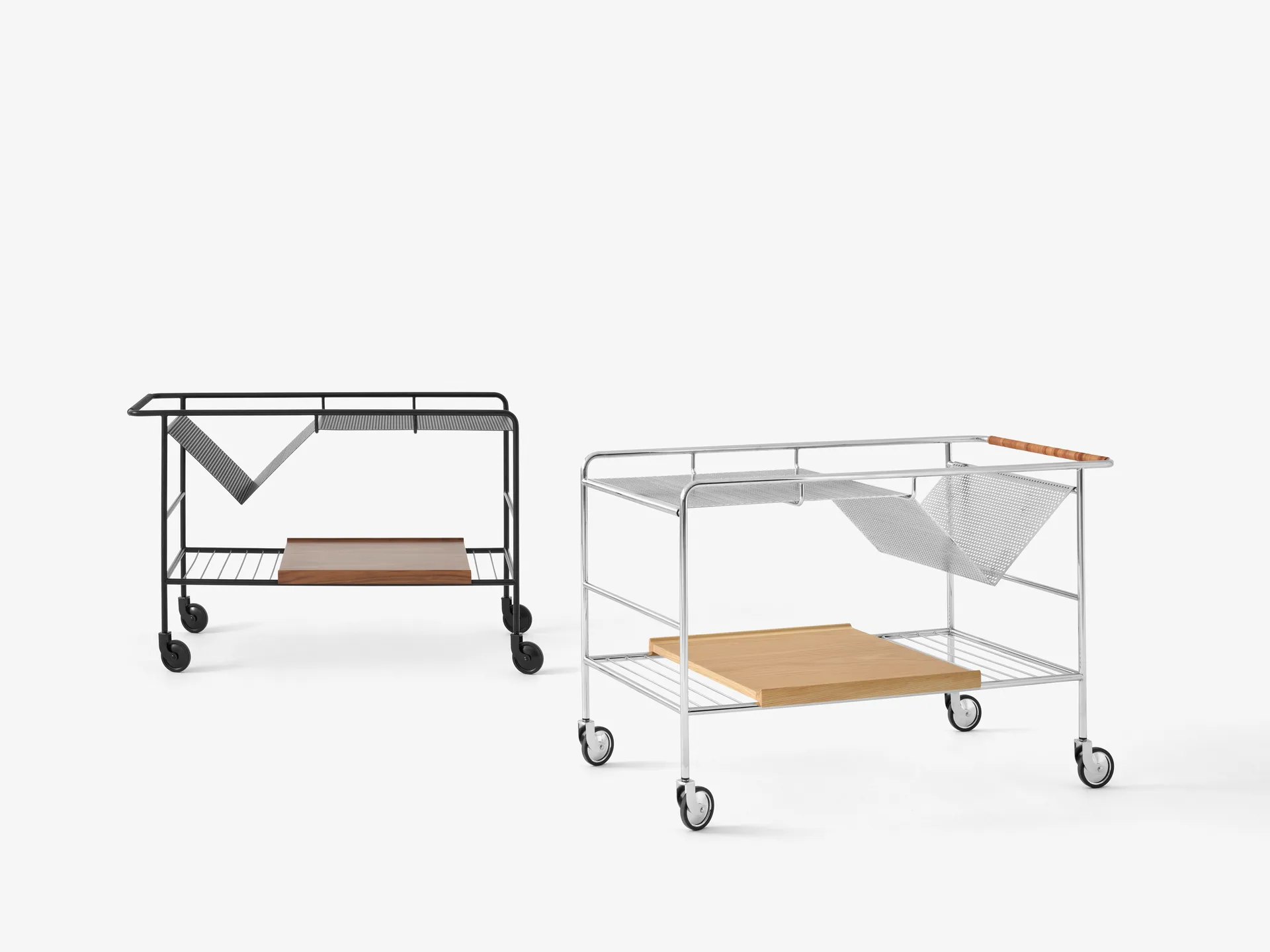 Carrinho de armazenamento Alima em nogueira laqueada, Chrome & lacquered walnut &Tradition