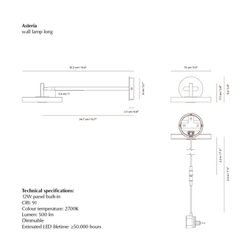 Candeeiro de parede Asteria Wall - Long, Black-chrome - Umage