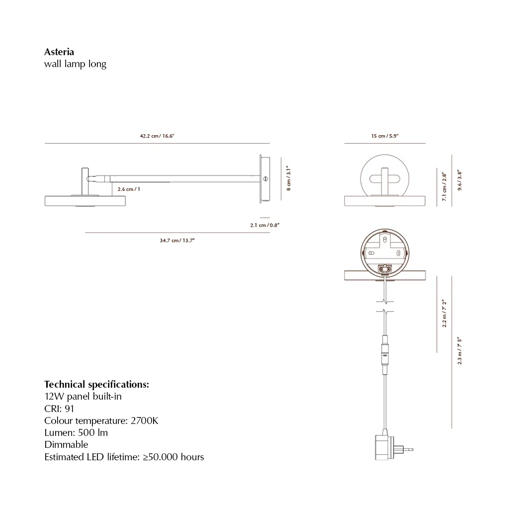 Candeeiro de parede Asteria Wall, Long, Pearl white-chrome Umage