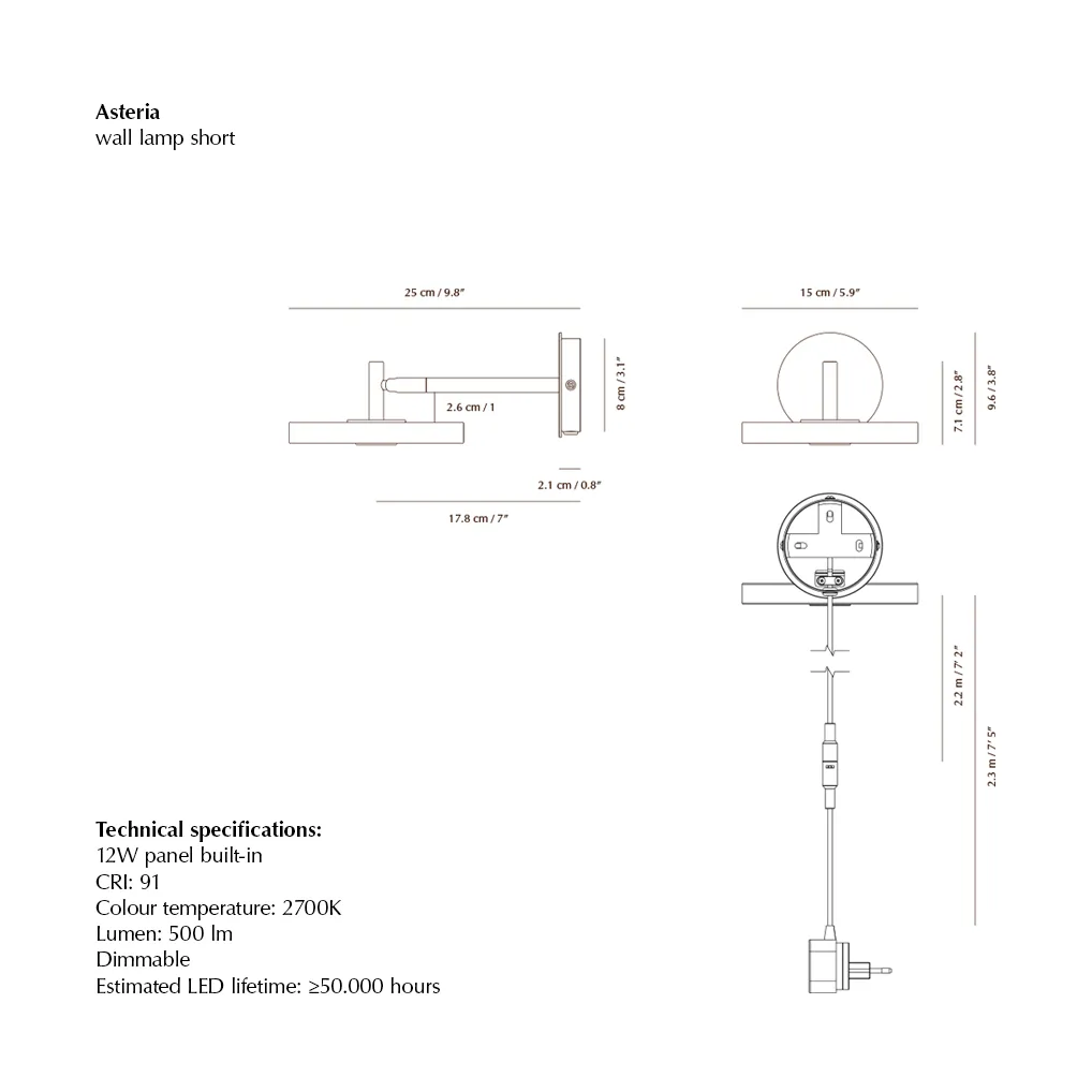 Candeeiro de parede Asteria Wall, Short, Nuance mist-chrome Umage
