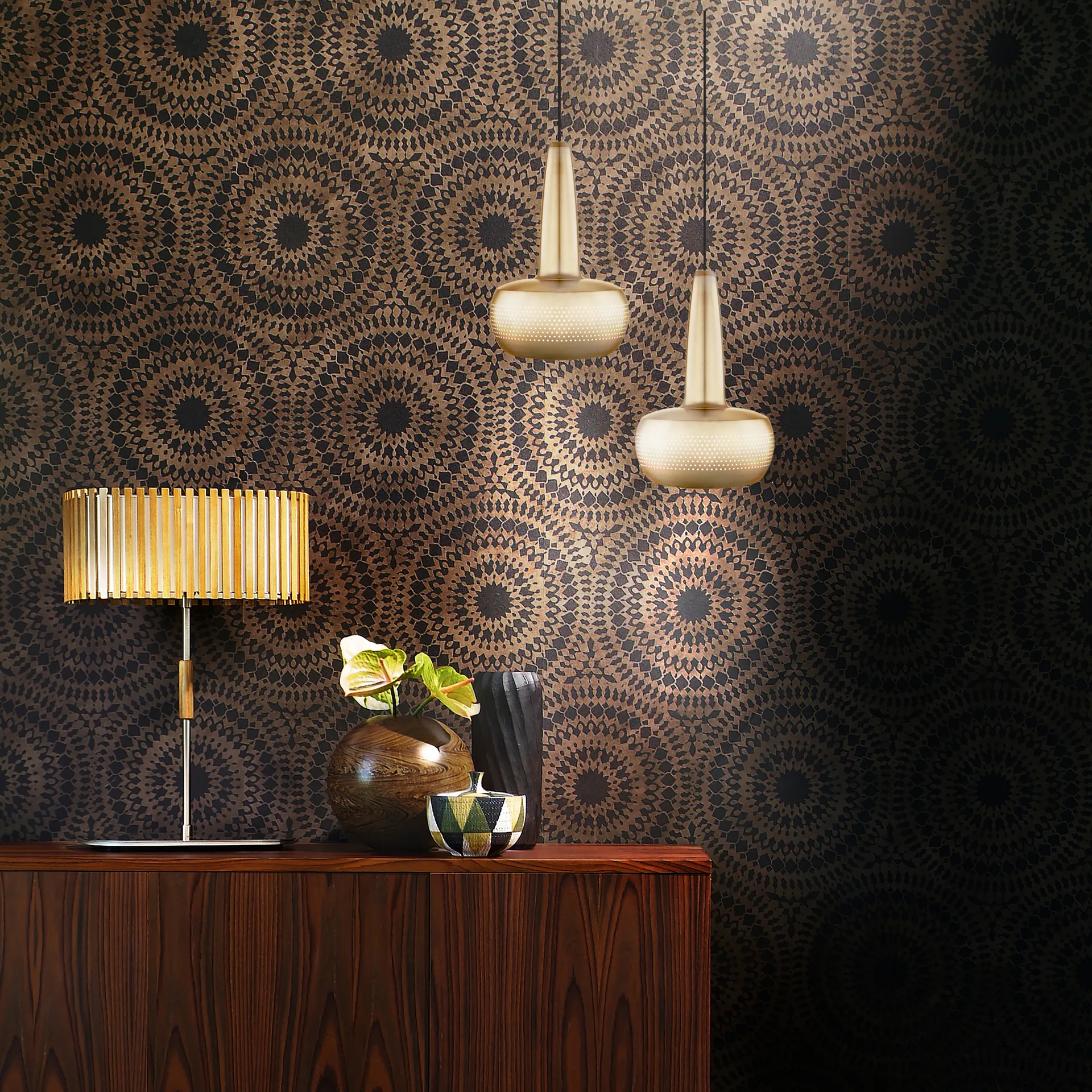 Candeeiro de teto Clava Ø21,5 cm, latão escovado Umage