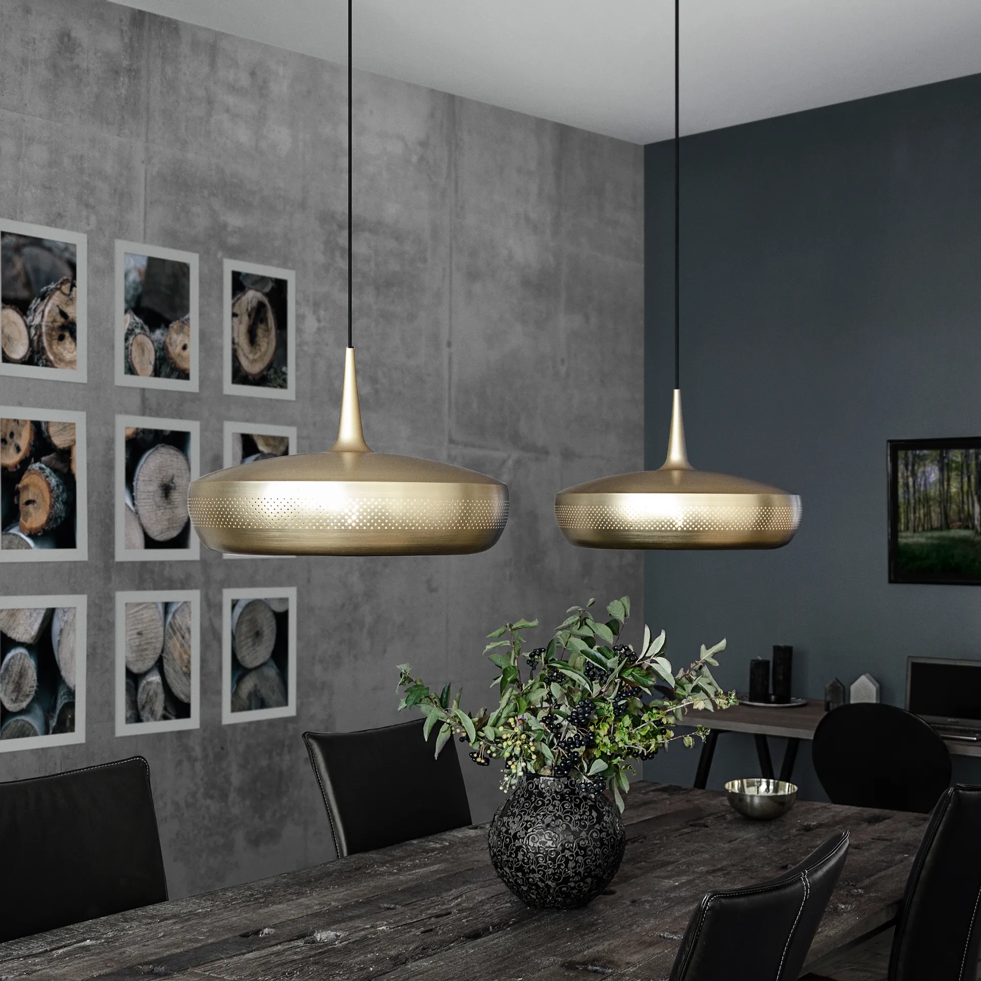 Candeeiro de teto Clava Dine Ø43 cm, latão escovado Umage