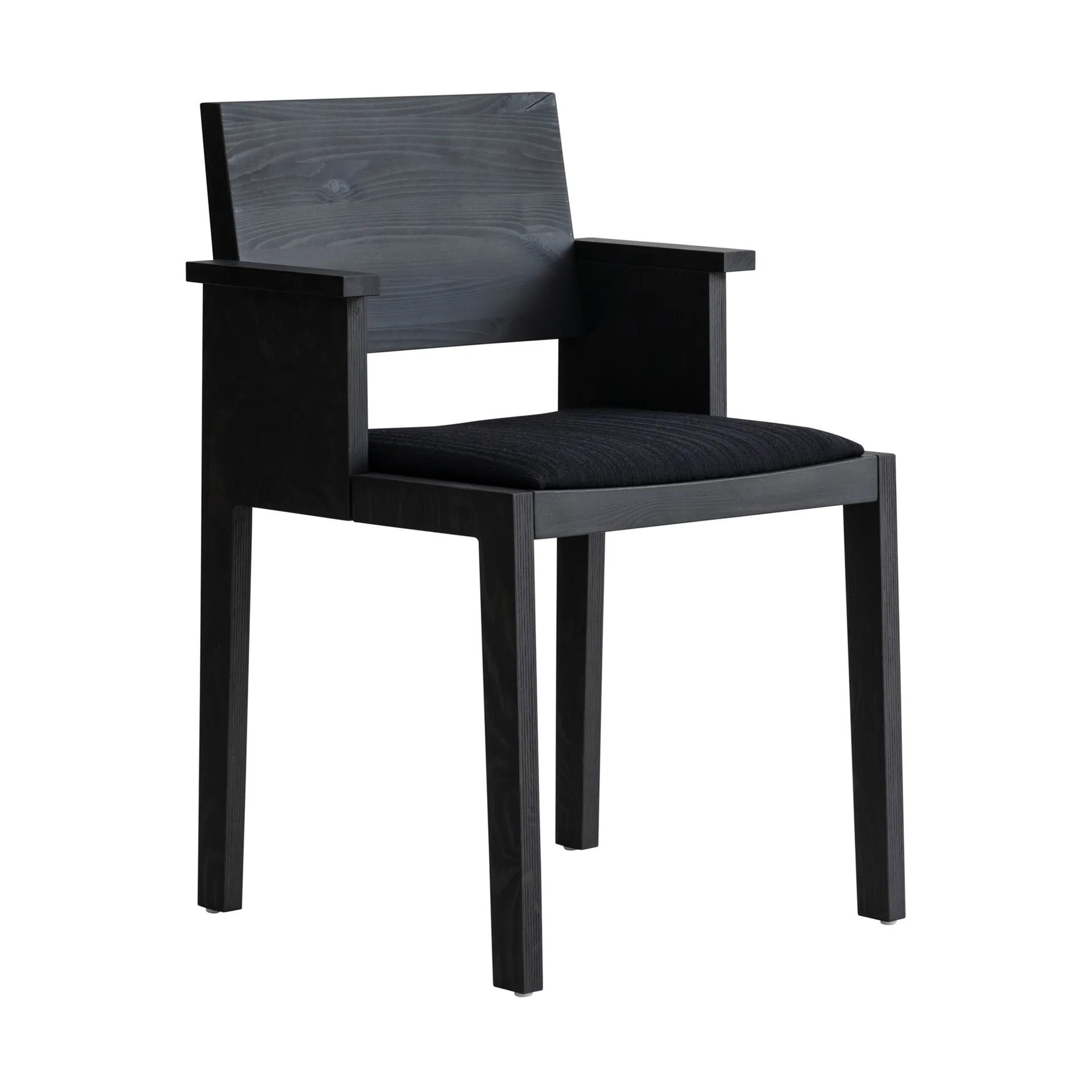 016 Maasto Dining Armchair cadeira de braços, Pinho tingido de preto, assento estofado preto Vaarnii