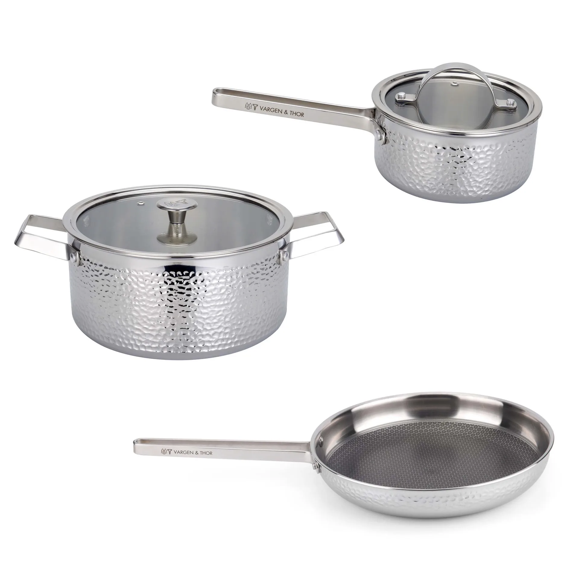  Conjunto de tachos cromados Vargen & Thor, 3 peças Vargen & Thor