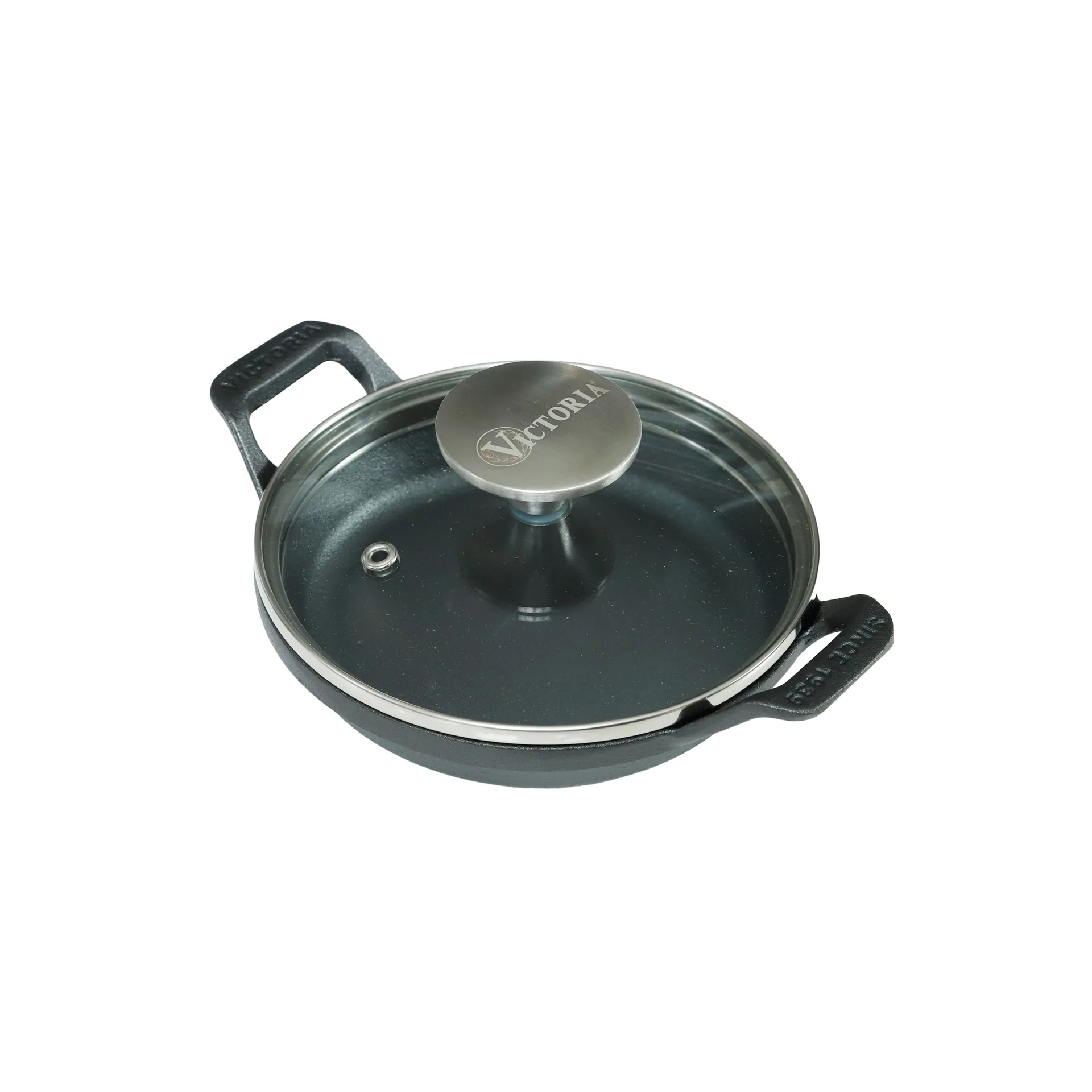 Mini panela redonda em ferro fundido com tampa de vidro pre-seasoned, Ø14 cm Victoria