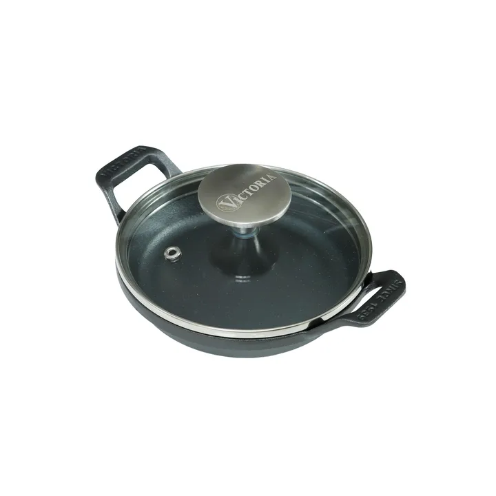 Mini panela redonda em ferro fundido com tampa de vidro pre-seasoned - Ø14 cm - Victoria