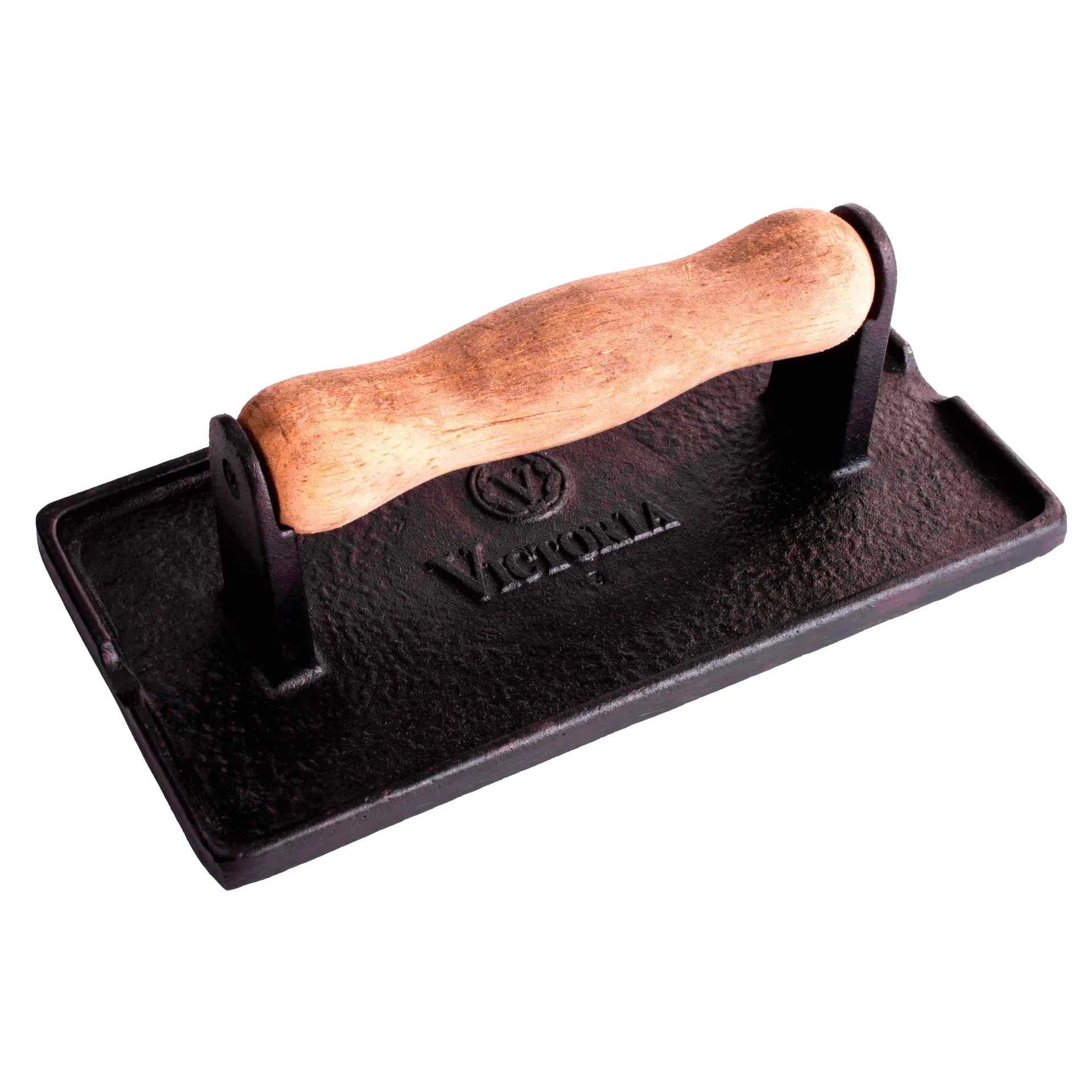 Prensa de bacon e grelha em ferro fundido com cabo de madeira, 21x11 cm Victoria