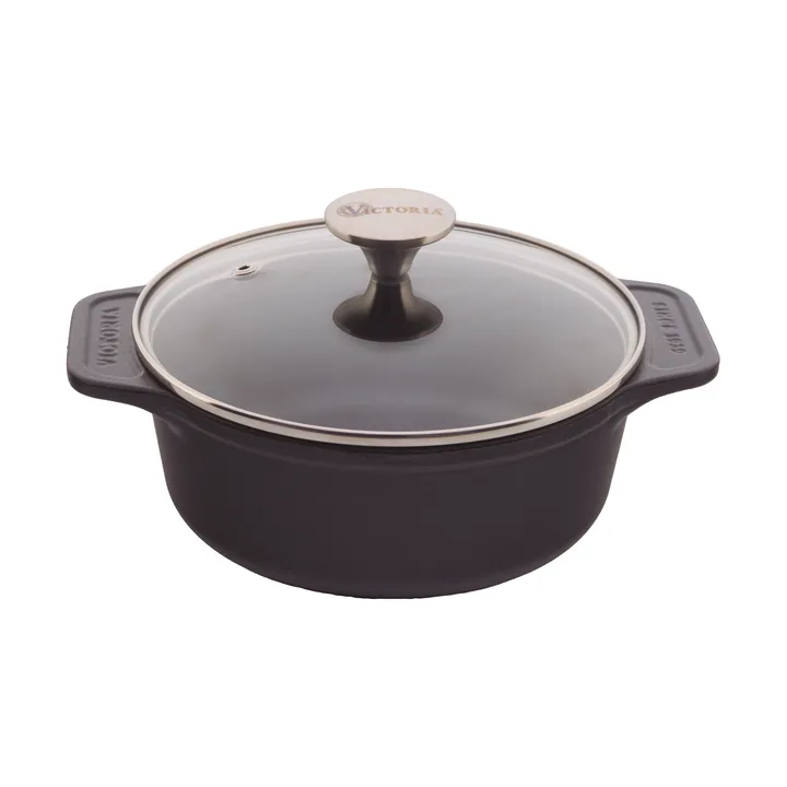 Victoria panela de ferro fundido tampa de vidro pre-seasoned - 1,9 l - Victoria