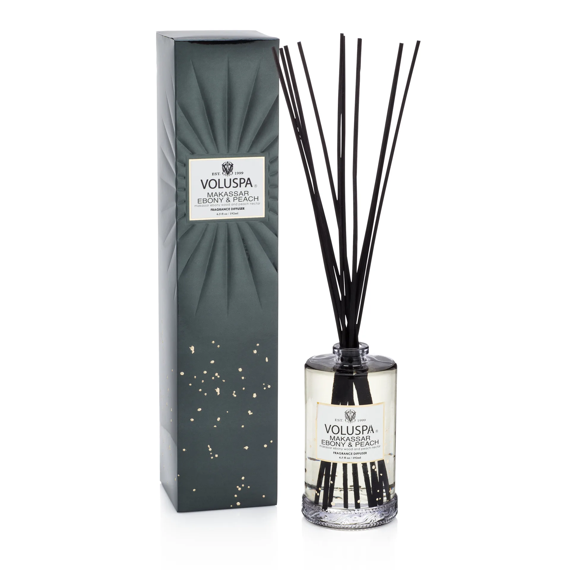 Ambientador em sticks Voluspa 192 ml, Makassar Ebony & Peach Voluspa
