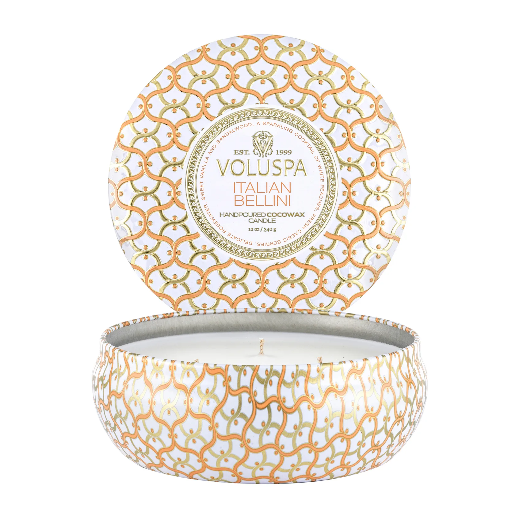 Vela perfumada 3 pavios Maison Blanc Tin 40 horas, Italian Bellini Voluspa