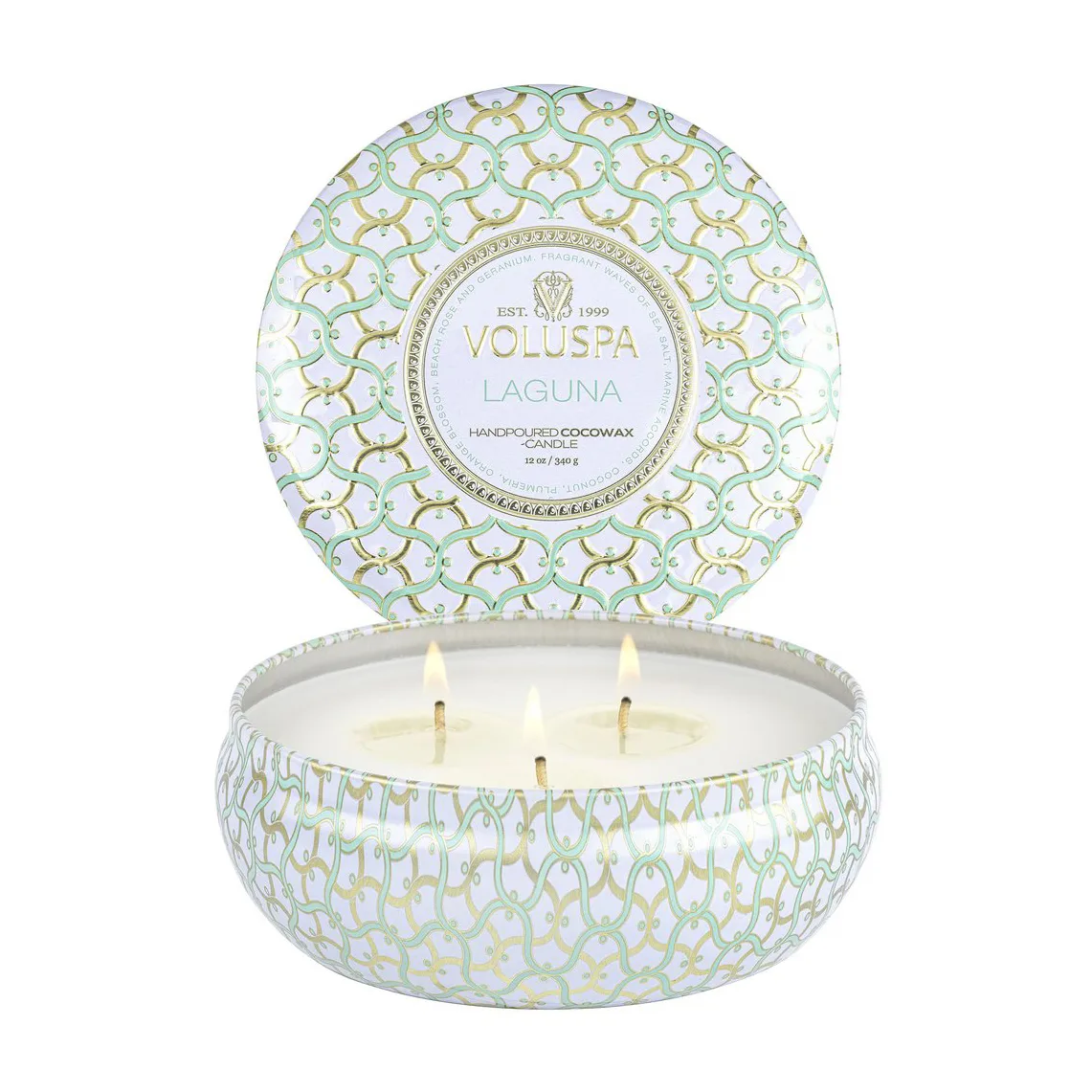 Vela perfumada 3 pavios Maison Blanc Tin 40 horas, Laguna Voluspa