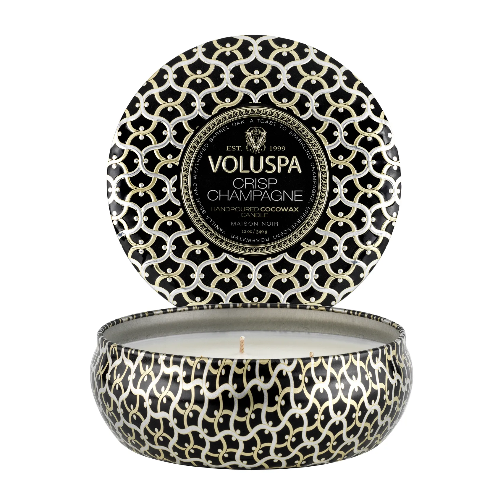 Vela perfumada 3 pavios Maison Noir Tin 40 horas, Crisp Champagne Voluspa