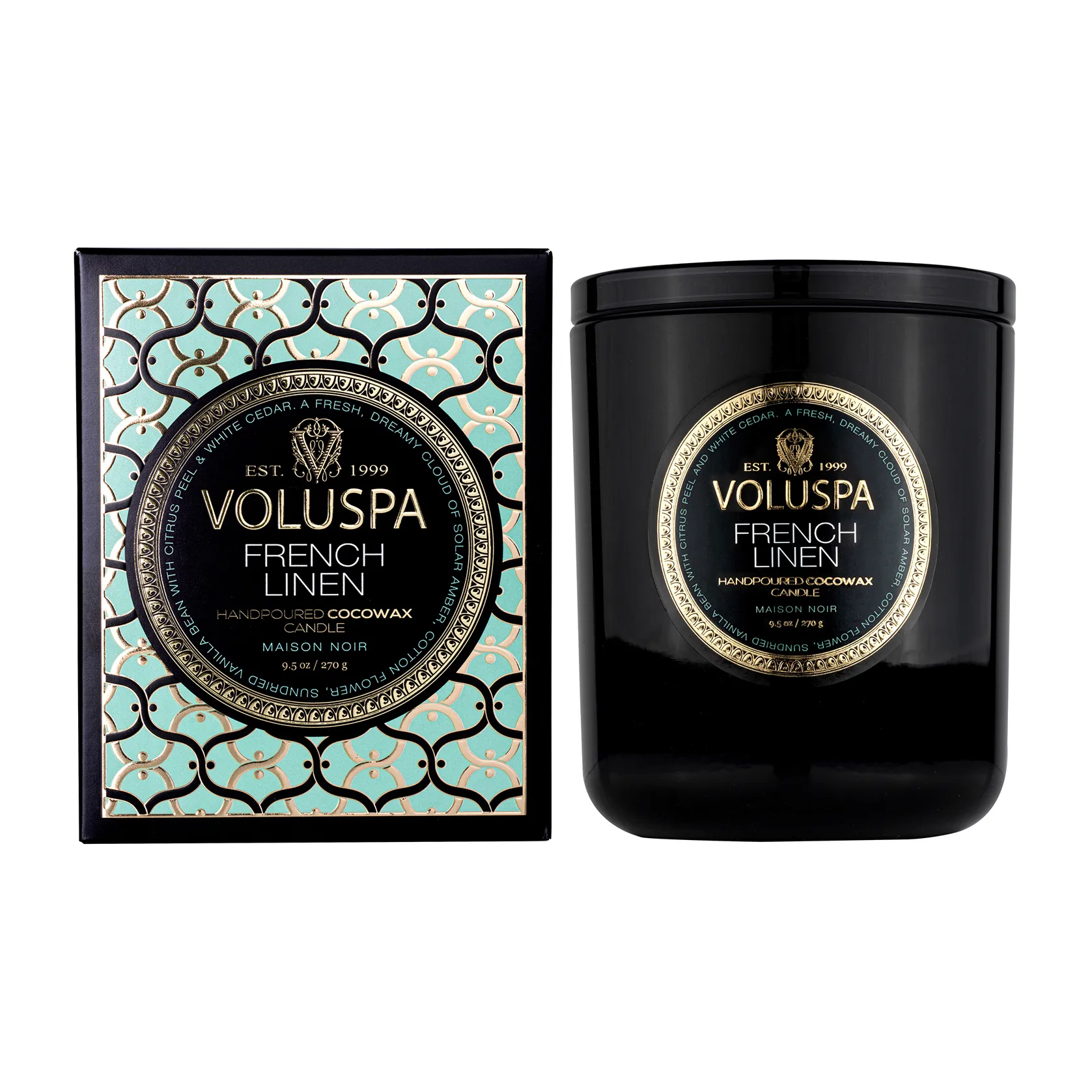 Vela perfumada Classic Maison Noir 60 horas, French Linen Voluspa