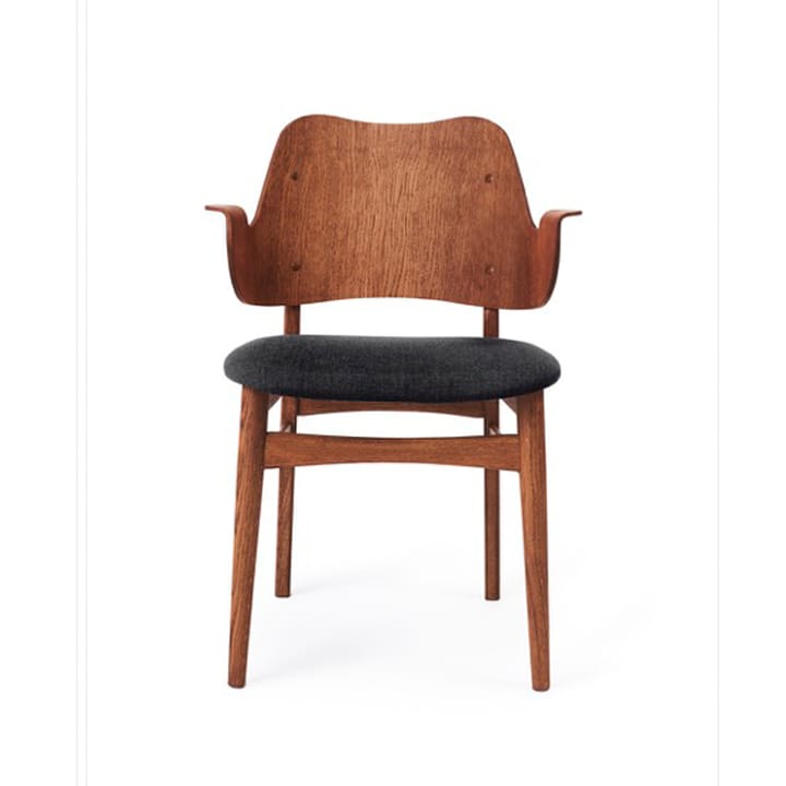 Cadeira Gesture, assento estofado  - Antracite-óleo de teca estrutura carvalho - Warm Nordic
