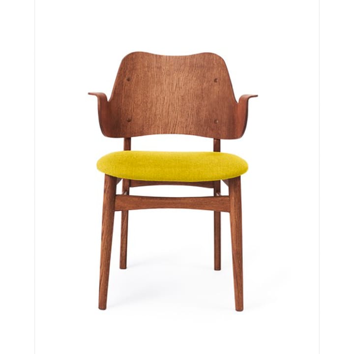Cadeira Gesture, assento estofado  - Tecido amarelo, estrutura de carvalho óleo de teca - Warm Nordic