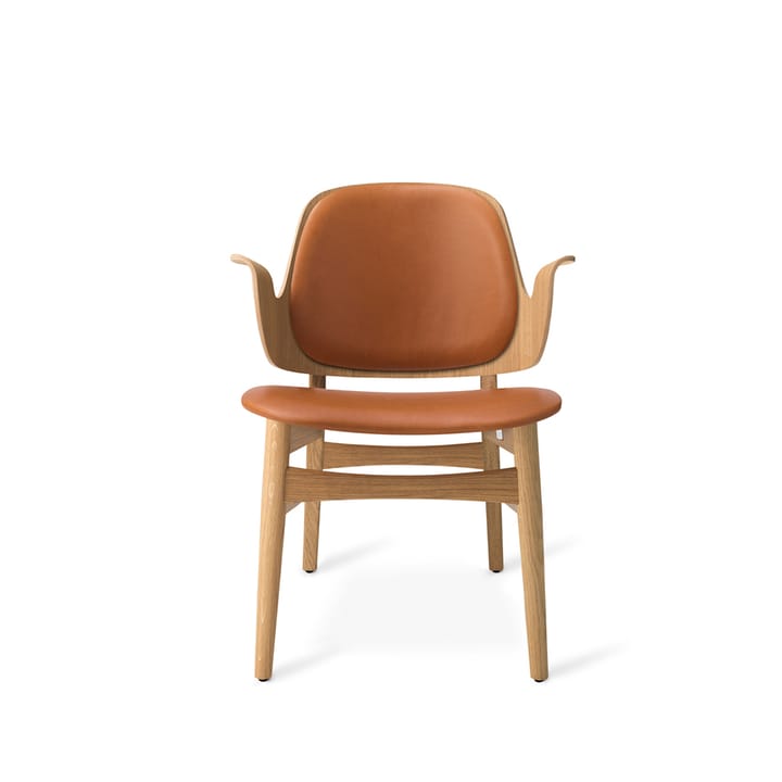 Cadeira lounge Gesture - Couro Silk 250 Conhaque, estrutura de carvalho branco verniz - Warm Nordic