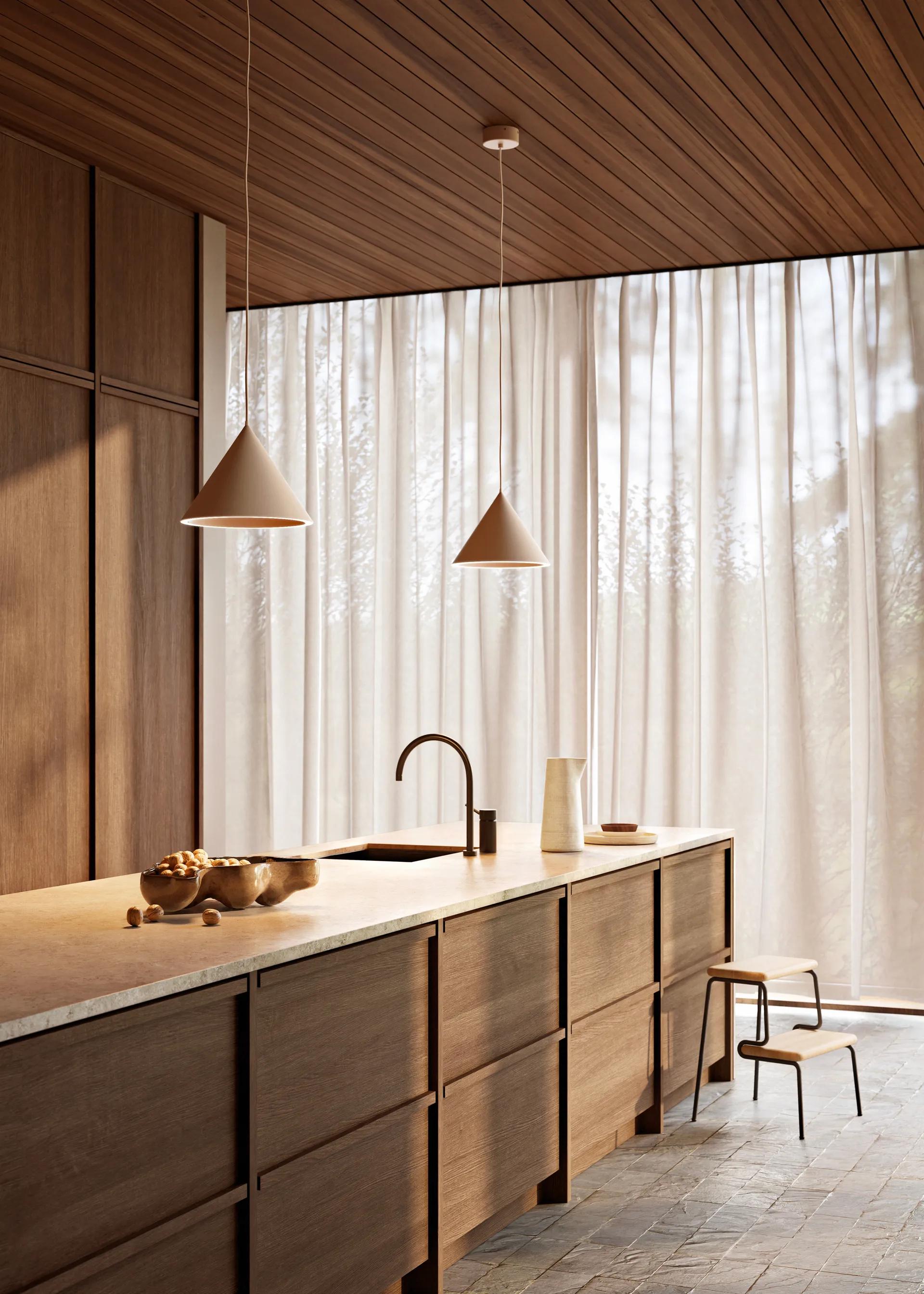 Annular pendente small, Beige Woud